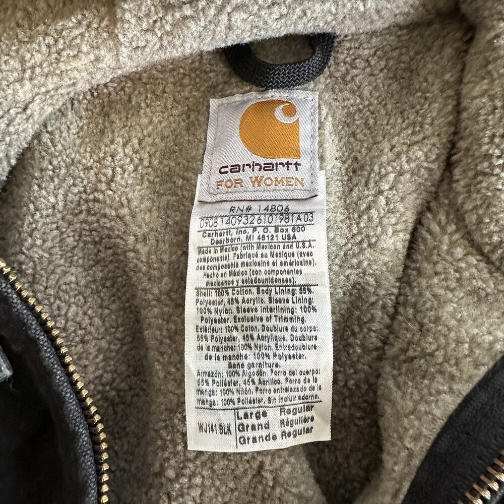 Womens L Carhartt Black W3141 Weathered Coat Jacket Sherpa Lined Hooded - Picture 2 of 11